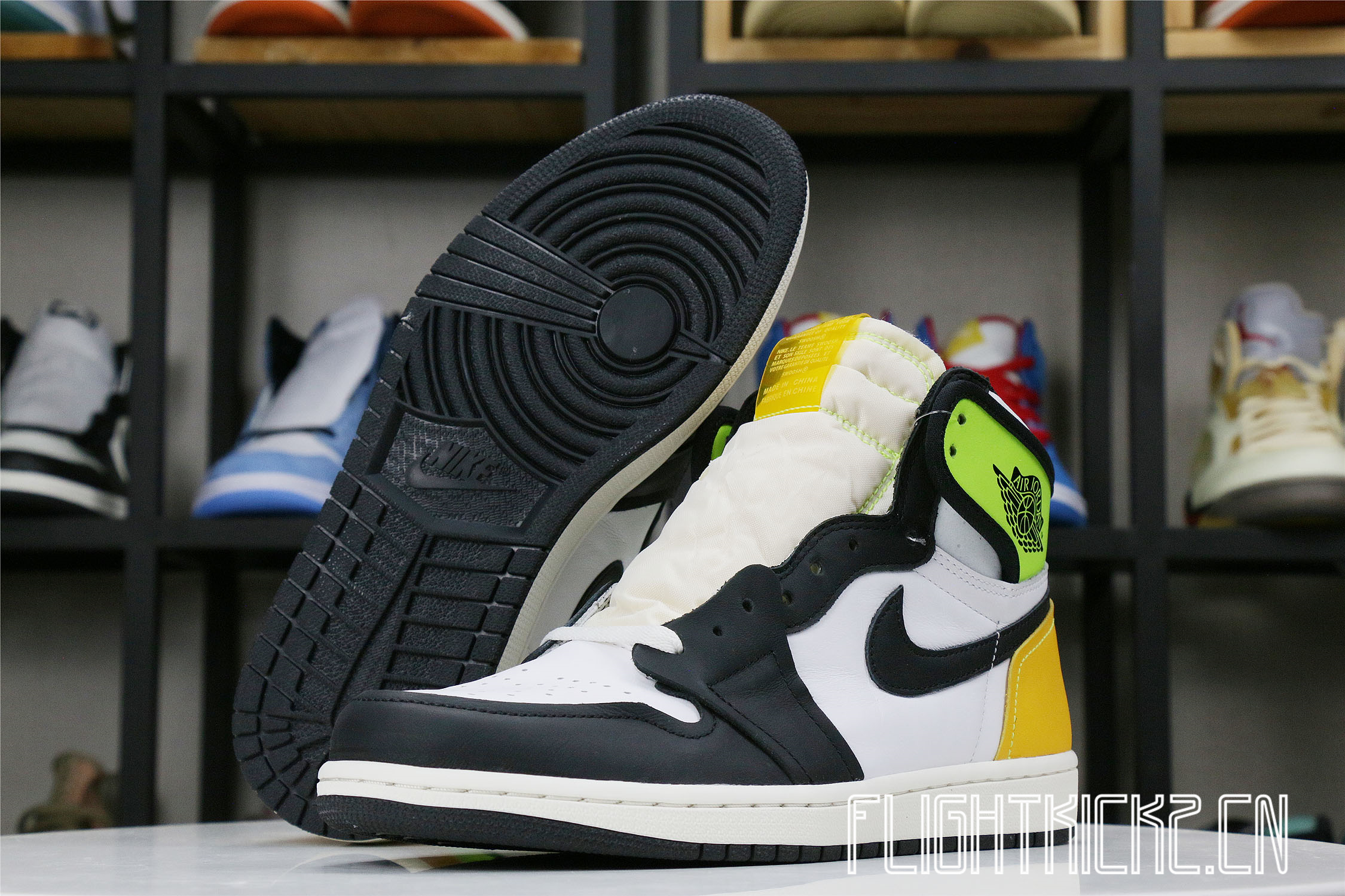 Jordan 1 Retro High White Black Volt University Gold
