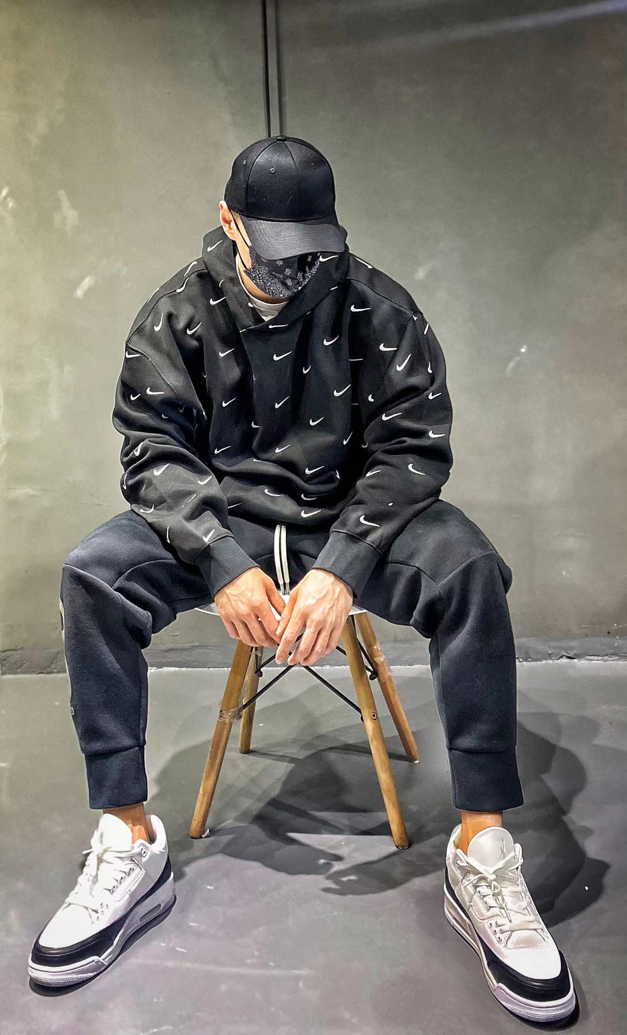 NK swoosh Nike full hook embroidery sports department hooded sweatshirt