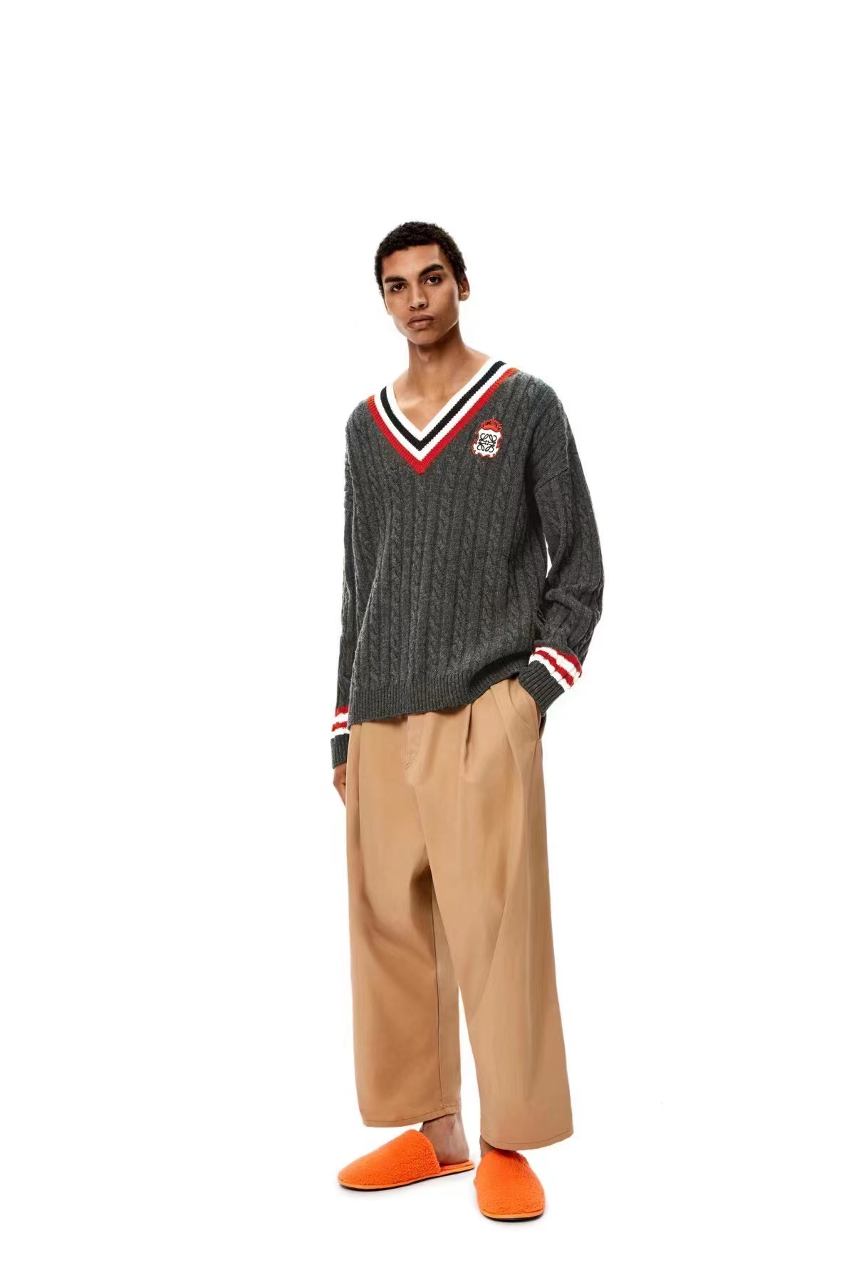 LOEVVE SS22 striped color block V-neck pullover sweater