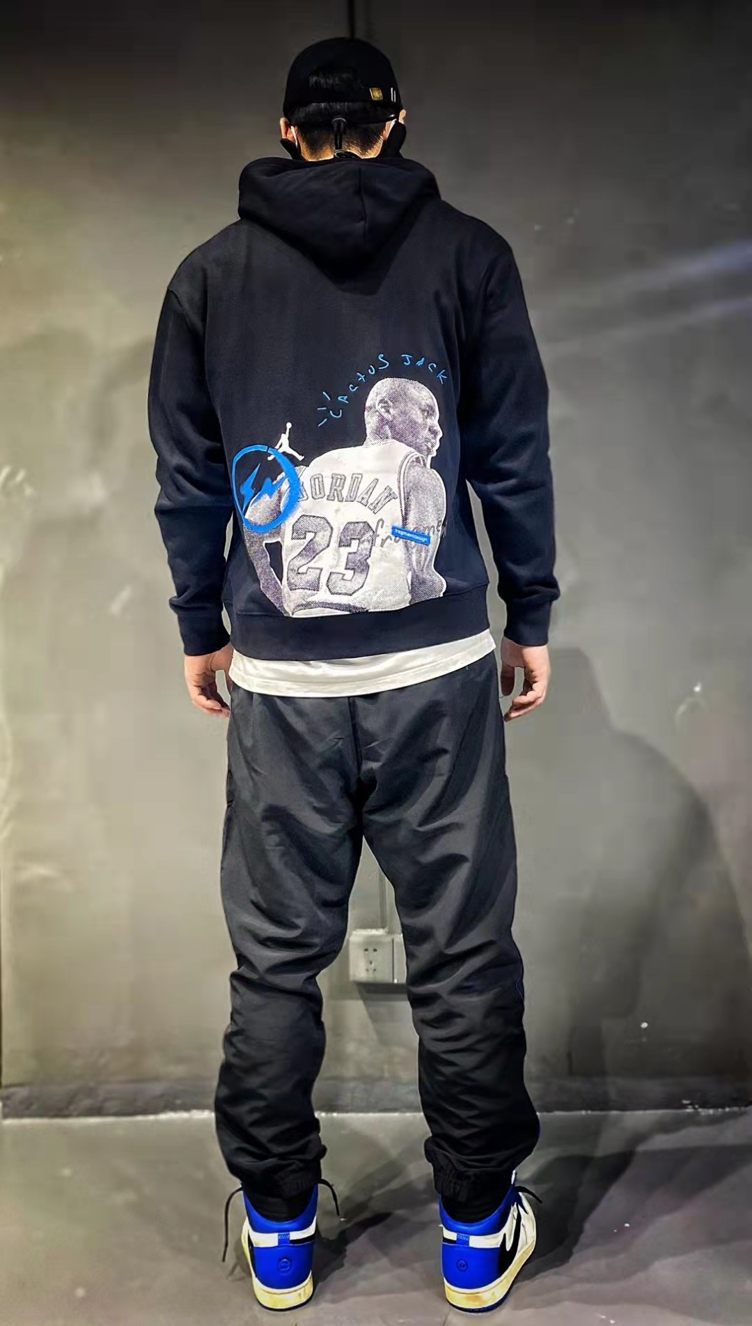 AJ x Travis ScottxFragment Design Triple Joint AJ Portrait Lightning ⚡️Logo Print Hoodie