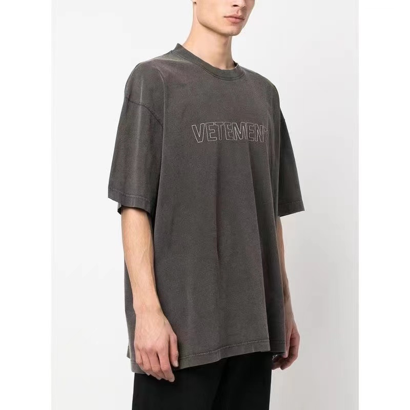 Vetements 23SS Washed Letter Embroidered Short Sleeve T-Shirt