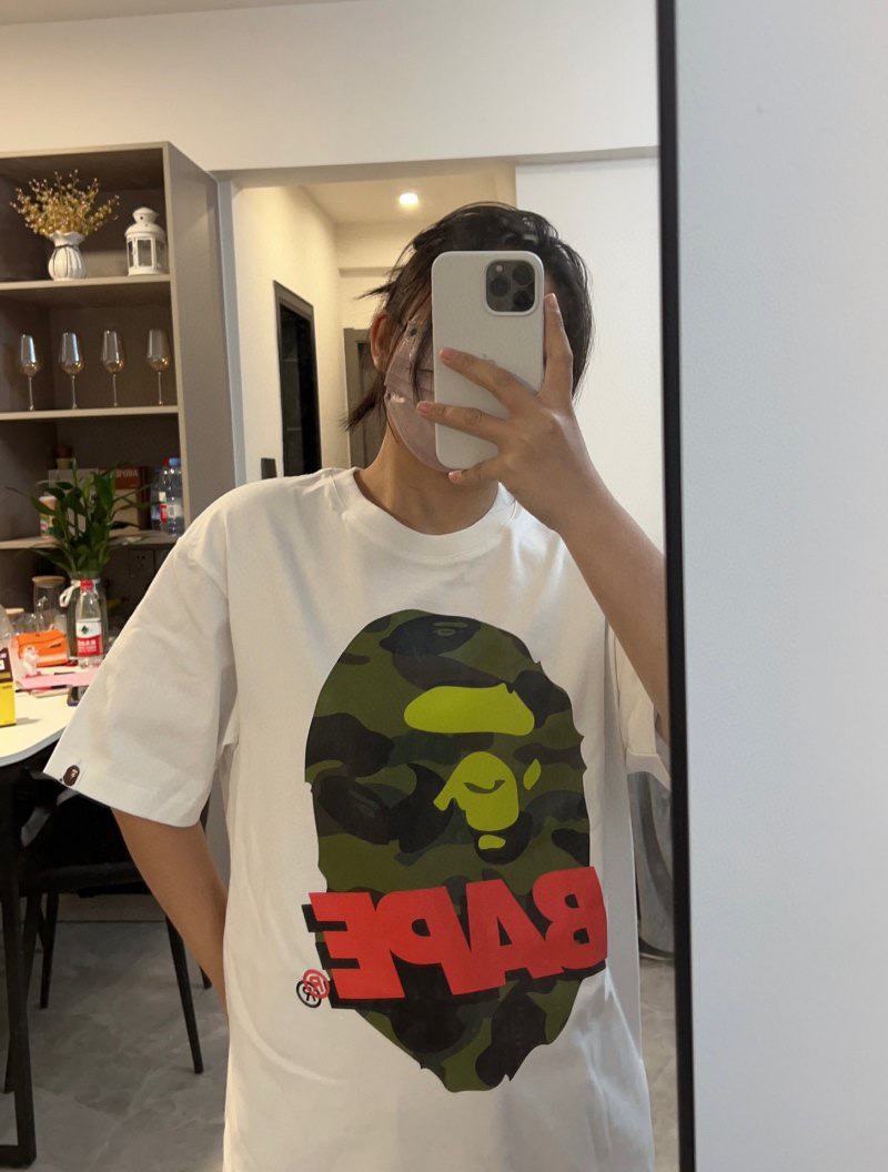 BAPE camouflage ape head pattern hit color letter printing short sleeves