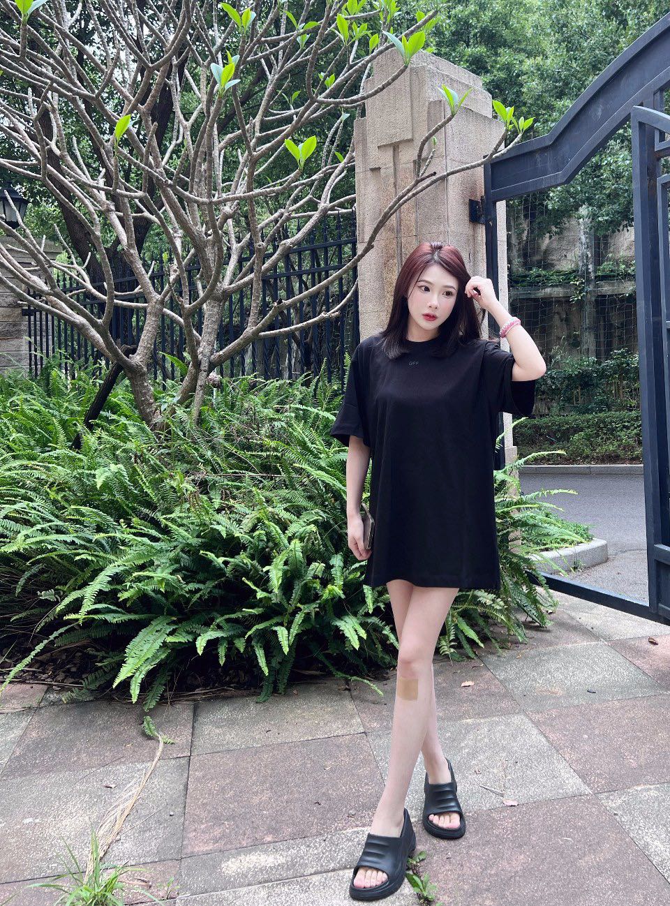 OW overlapping arrowhead pattern printing short sleeves