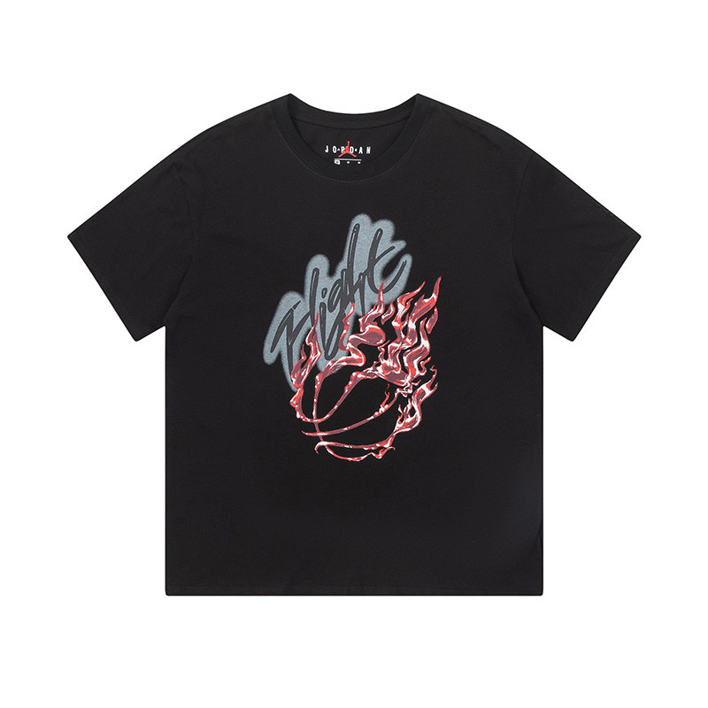 Travis Scott Flame printing water drill round collar and short sleeves