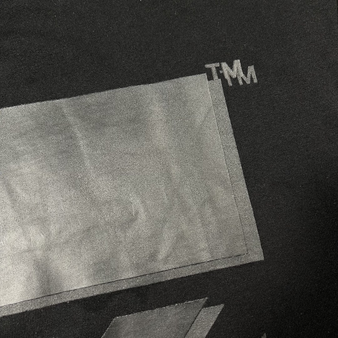 Ow overlapping slash printed short-sleeved black tape T-shirt