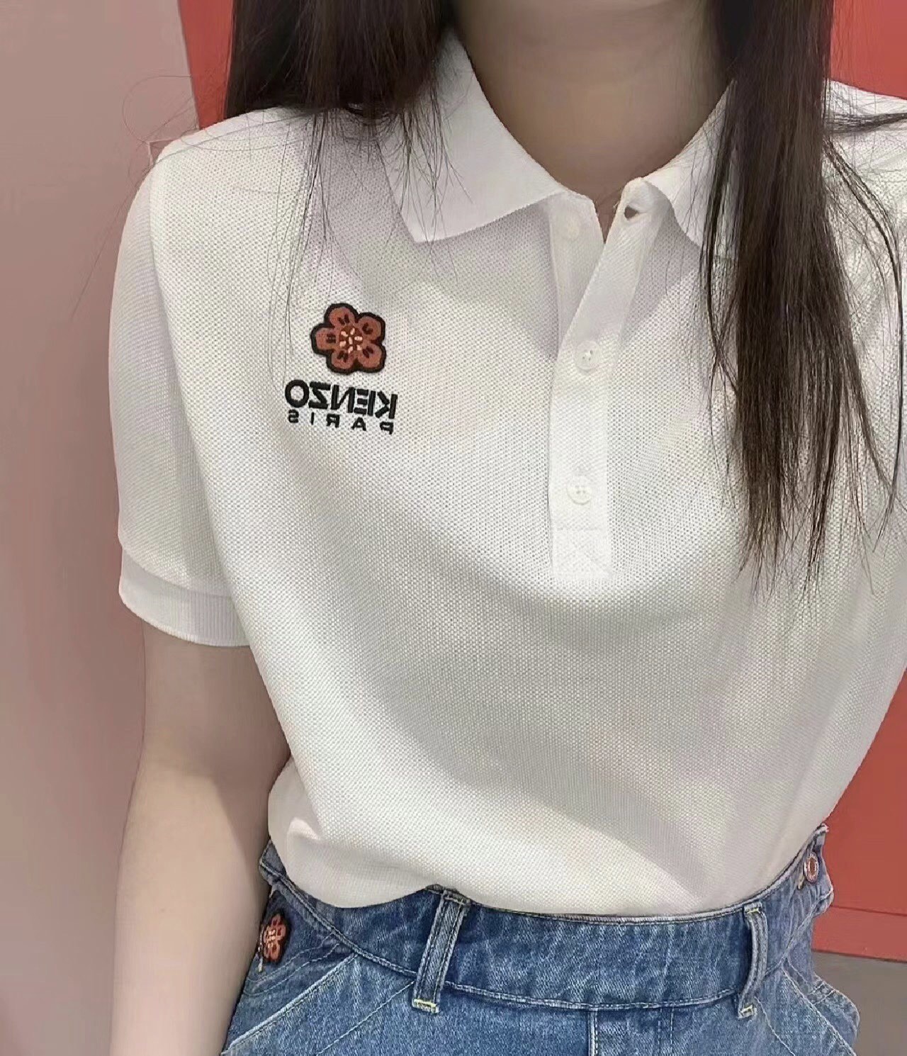 kenzo crabapple flower embroidery POLO short sleeves