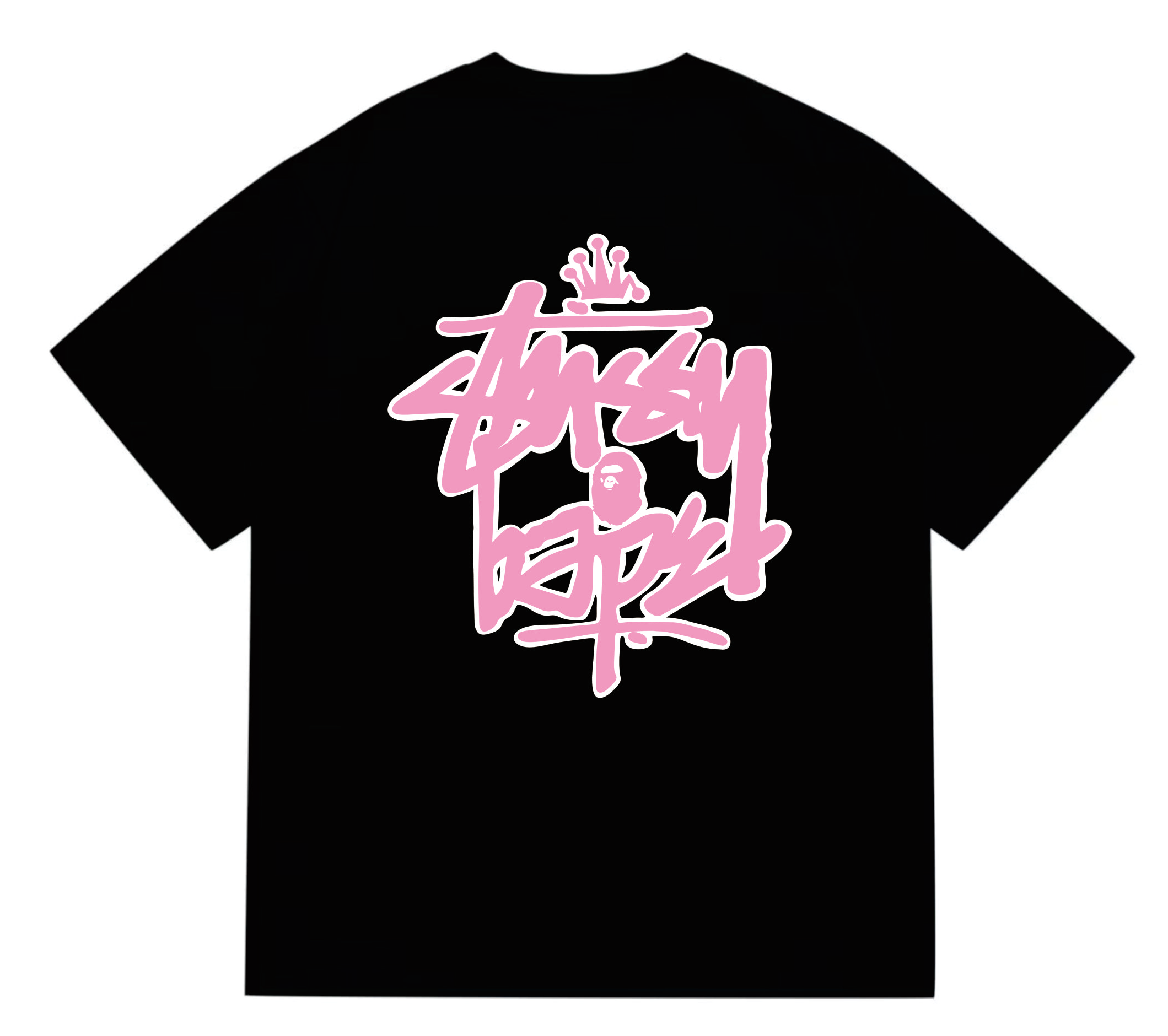 BAPE×Stuss! Pink Color logo lettering Tee