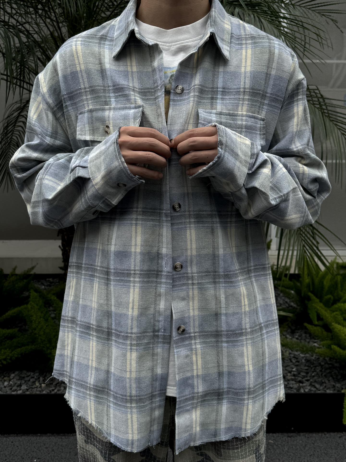 Vintage distressed and mottled DirtyFit worn-look plaid flannel pure cotton Shirt