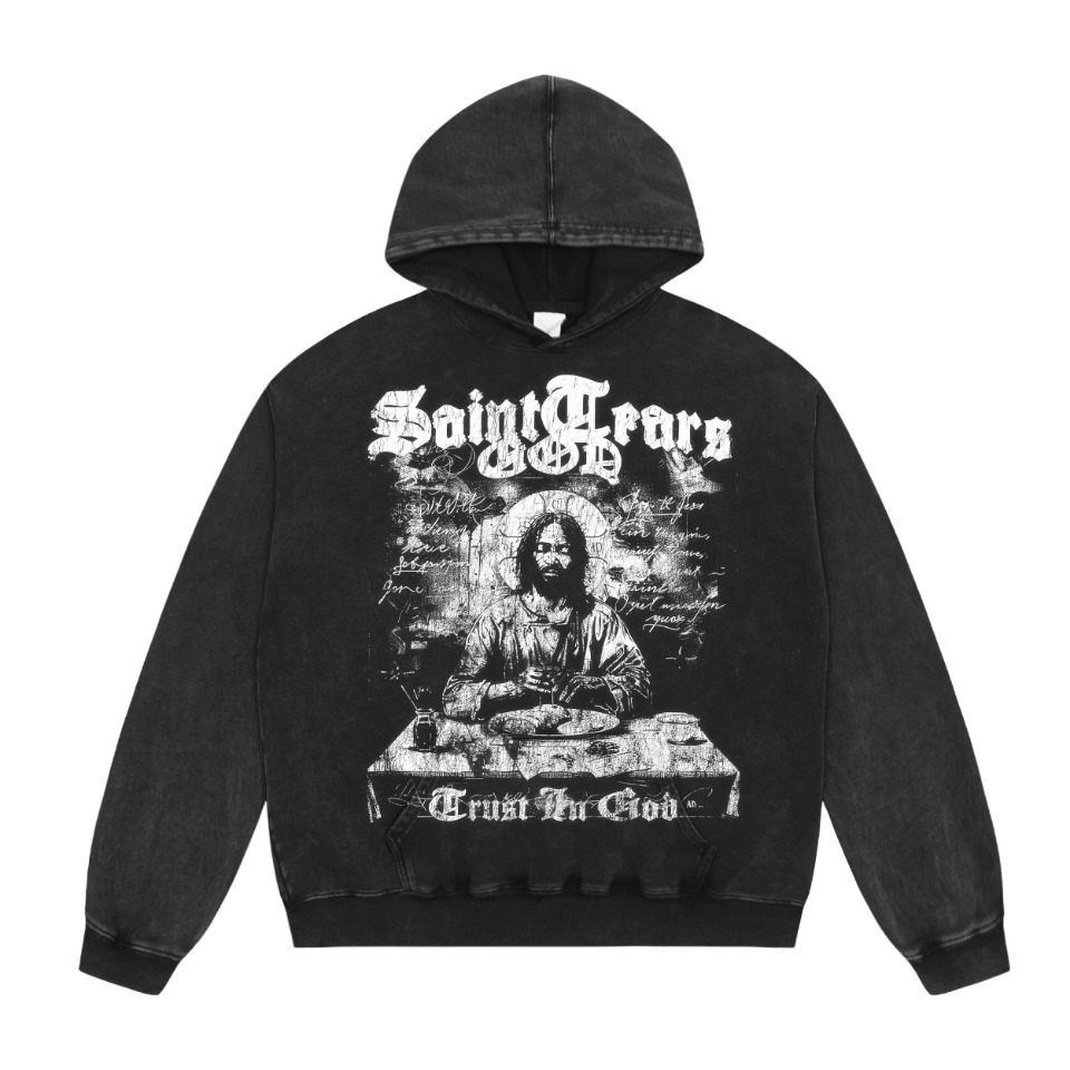 Saint Mich@el tears washed distressed salt-treated 400g heavy-weight vintage terry hoodie