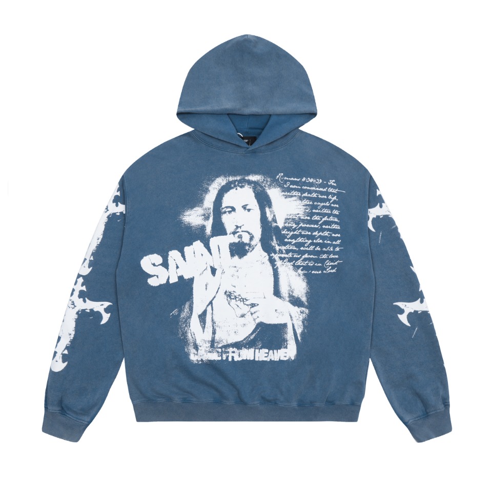 Saint Mich@el tears washed distressed salt-treated 400g heavy-weight vintage terry cloth hoodie
