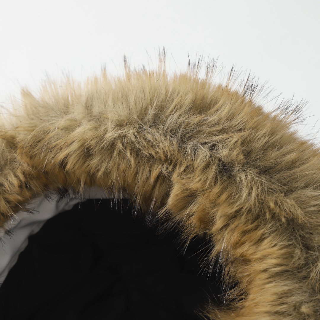 New Balance Solid-color Fur-trimmed Mid-length Hooded Down Jacket